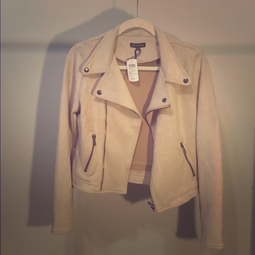Vegan faux suede zip-up jacket in taupe